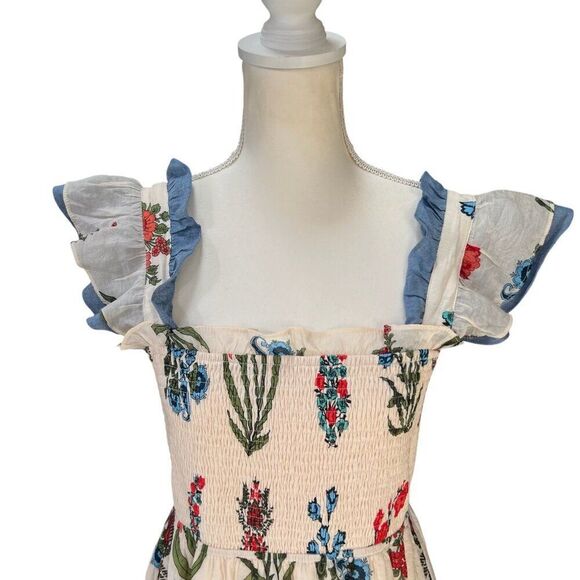 THML NWT Floral Smocked Midi Dress With Ruffle Sleeves Size Large - Picture 5 of 11